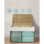 SONGMICS Panier de rangement avec couvercle, bac de rangement de 105 L (27,7 gallons), panier de rangement tressé pour couvertures avec poignées, pliable, doublure amovible, cadre en métal
