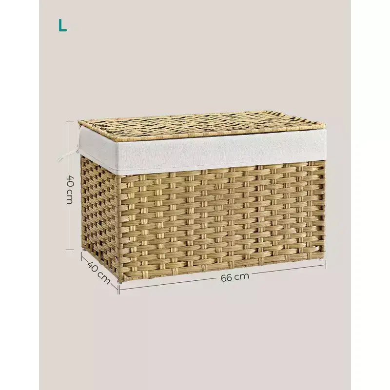 SONGMICS Panier de rangement avec couvercle, bac de rangement de 105 L (27,7 gallons), panier de rangement tressé pour couvertures avec poignées, pliable, doublure amovible, cadre en métal