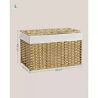 SONGMICS Panier de rangement avec couvercle, bac de rangement de 105 L (27,7 gallons), panier de rangement tressé pour couvertures avec poignées, pliable, doublure amovible, cadre en métal