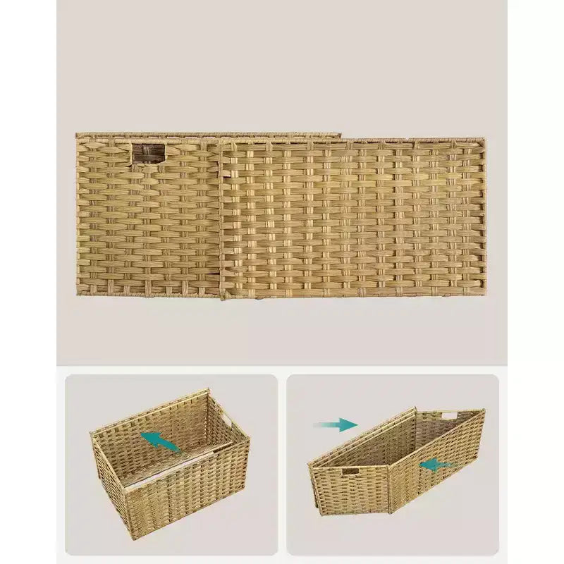 SONGMICS Panier de rangement avec couvercle, bac de rangement de 105 L (27,7 gallons), panier de rangement tressé pour couvertures avec poignées, pliable, doublure amovible, cadre en métal