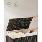 SONGMICS Panier de rangement avec couvercle, bac de rangement de 105 L (27,7 gallons), panier de rangement tressé pour couvertures avec poignées, pliable, doublure amovible, cadre en métal