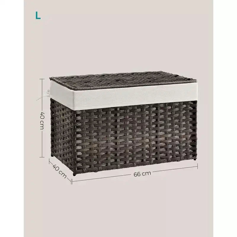 SONGMICS Panier de rangement avec couvercle, bac de rangement de 105 L (27,7 gallons), panier de rangement tressé pour couvertures avec poignées, pliable, doublure amovible, cadre en métal