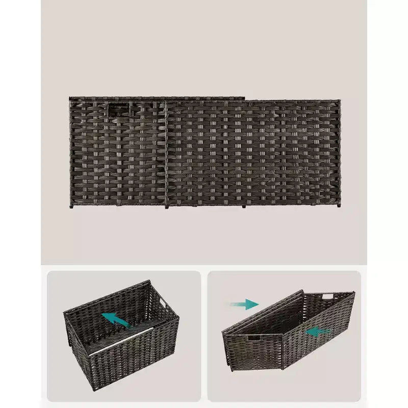 SONGMICS Panier de rangement avec couvercle, bac de rangement de 105 L (27,7 gallons), panier de rangement tressé pour couvertures avec poignées, pliable, doublure amovible, cadre en métal