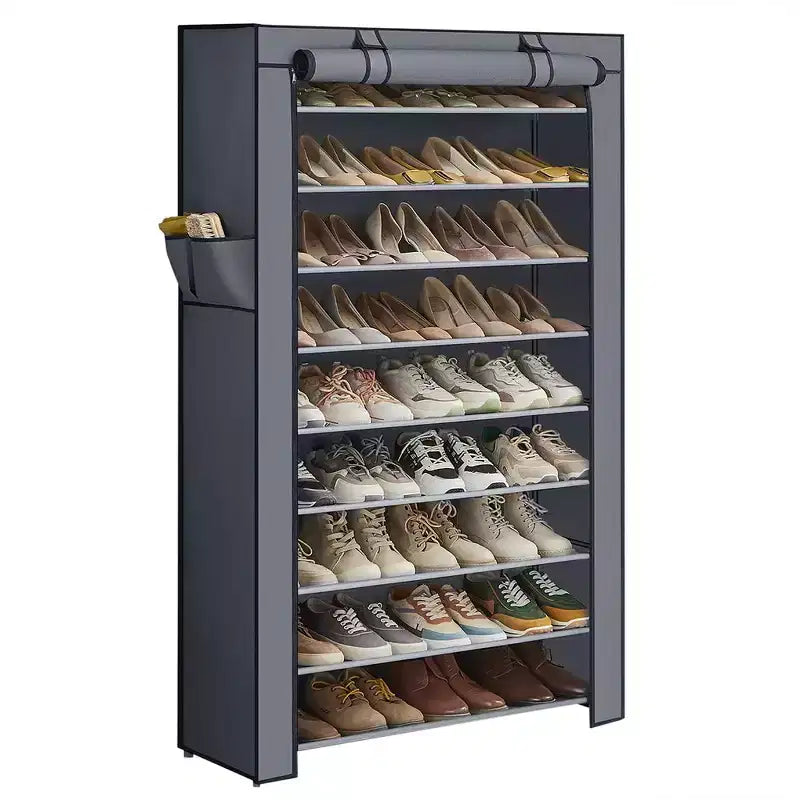 SONGMICS Meuble à Chaussures, Étagère à Chaussures à 9 Niveaux avec Housse en Tissu Non Tissé, Rangement pour 40 à 50 Paires de Chaussures