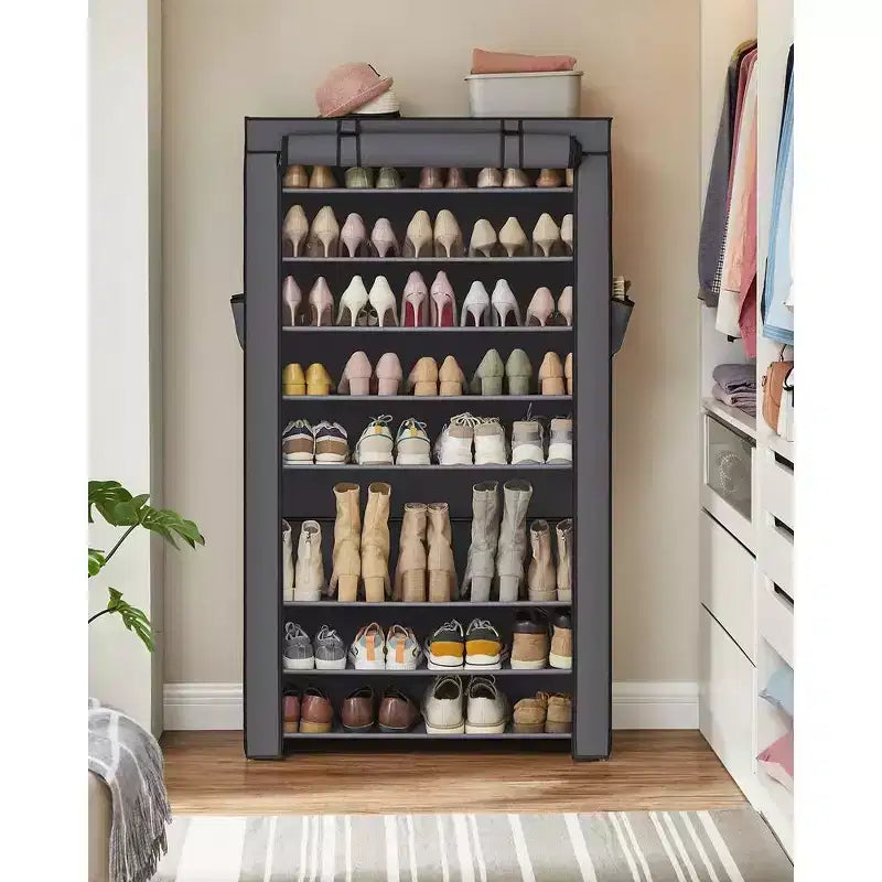 SONGMICS Meuble à Chaussures, Étagère à Chaussures à 9 Niveaux avec Housse en Tissu Non Tissé, Rangement pour 40 à 50 Paires de Chaussures