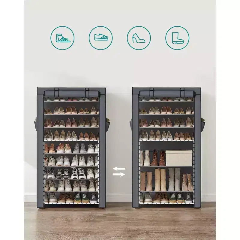 SONGMICS Meuble à Chaussures, Étagère à Chaussures à 9 Niveaux avec Housse en Tissu Non Tissé, Rangement pour 40 à 50 Paires de Chaussures