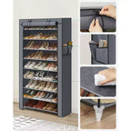 SONGMICS Meuble à Chaussures, Étagère à Chaussures à 9 Niveaux avec Housse en Tissu Non Tissé, Rangement pour 40 à 50 Paires de Chaussures