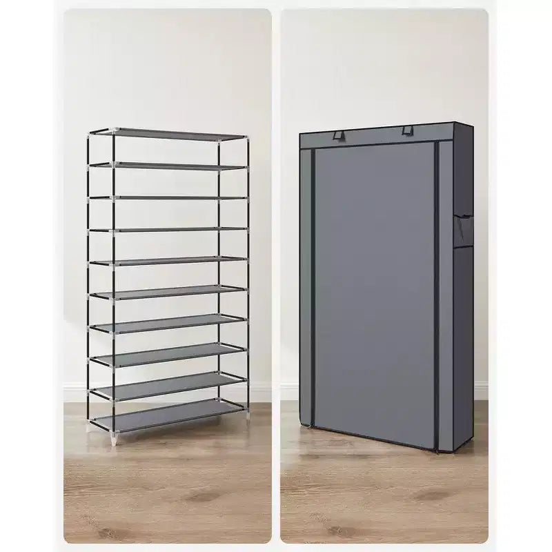 SONGMICS Meuble à Chaussures, Étagère à Chaussures à 9 Niveaux avec Housse en Tissu Non Tissé, Rangement pour 40 à 50 Paires de Chaussures
