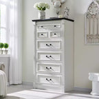 Commode de chambre à 7 tiroirs de style campagnard, commode haute de 145 cm avec colonnes romaines