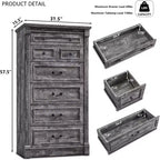 Commode de chambre à 7 tiroirs de style campagnard, commode haute de 145 cm avec colonnes romaines
