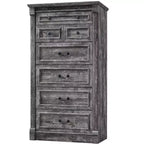 Commode de chambre à 7 tiroirs de style campagnard, commode haute de 145 cm avec colonnes romaines
