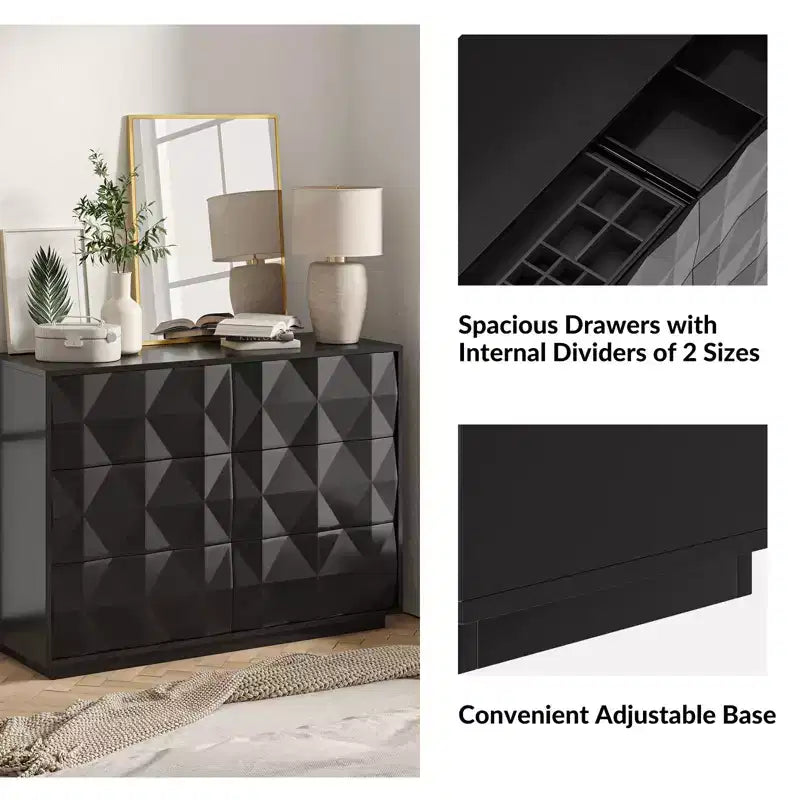 Commode 6 tiroirs Randolf avec pieds réglables | ART OF LIVING DESIGNS-NOIR