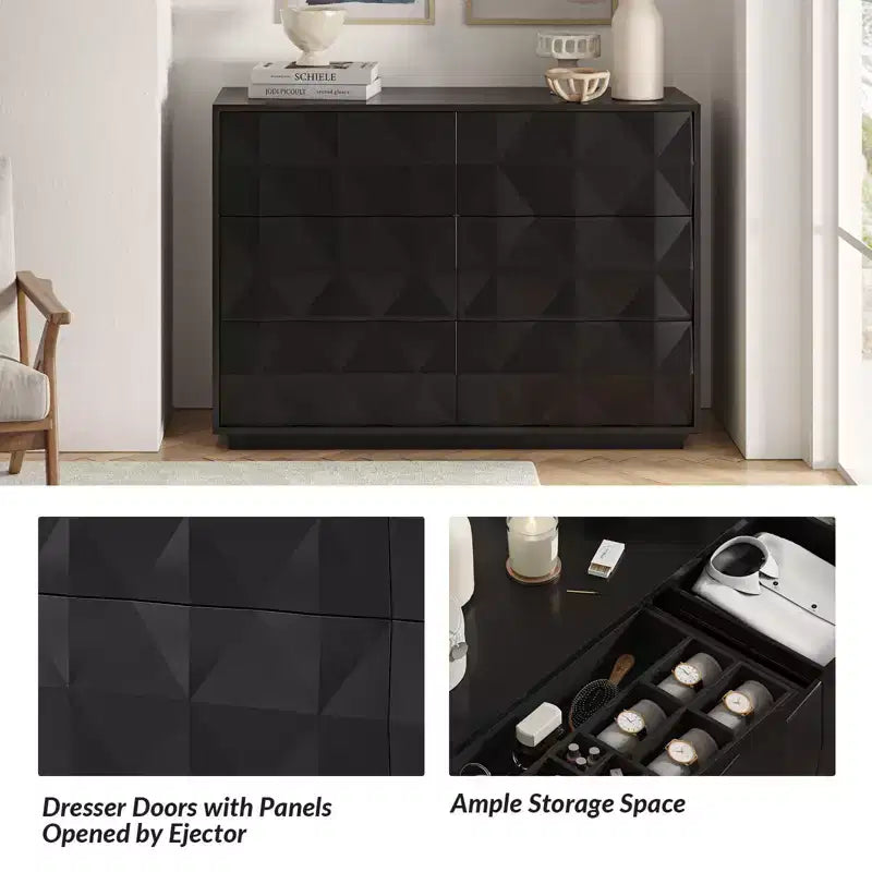 Commode 6 tiroirs Randolf avec pieds réglables | ART OF LIVING DESIGNS-NOIR