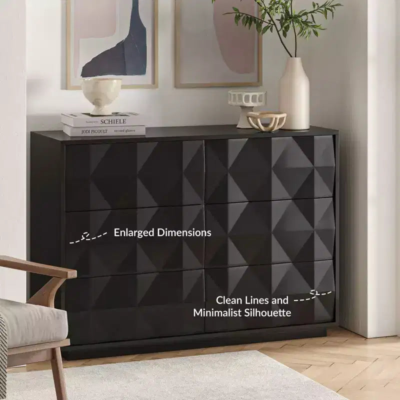 Commode 6 tiroirs Randolf avec pieds réglables | ART OF LIVING DESIGNS-NOIR