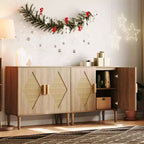 Buffet Whizmax avec Rangement, Meuble de Rangement avec 2 Portes en Rotin, Buffet, Armoire d'Appoint pour Salon, Entrée, Naturel
