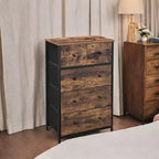 SONGMICS Commode de rangement à 5 tiroirs en tissu, tour de commode, façade et dessus en bois, façade et dessus en bois ajoutent une touche élégante