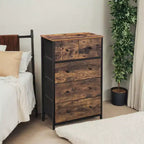 SONGMICS Commode de rangement à 5 tiroirs en tissu, tour de commode, façade et dessus en bois, façade et dessus en bois ajoutent une touche élégante