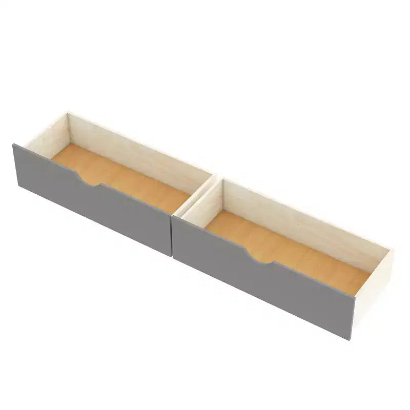 Lit plateforme en L jumeau avec lit gigogne et tiroirs relié à un bureau intégré, gris - ModernLuxe