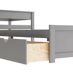 Lit plateforme en L jumeau avec lit gigogne et tiroirs relié à un bureau intégré, gris - ModernLuxe