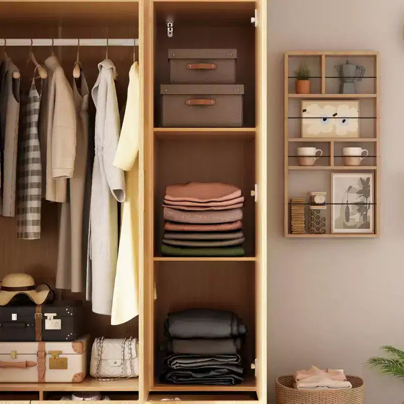 Famapy Armoire 4 portes beige avec finition couleur bois 2 tiroirs du bas Meuble de rangement élégant