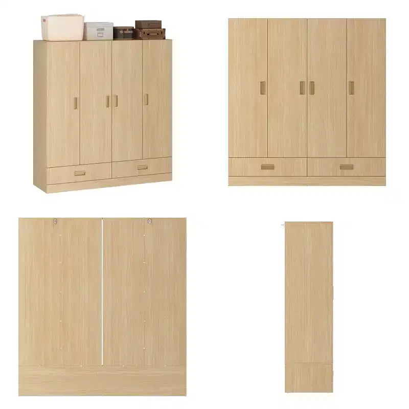 Famapy Armoire 4 portes beige avec finition couleur bois 2 tiroirs du bas Meuble de rangement élégant