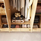 Famapy Armoire 4 portes beige avec finition couleur bois 2 tiroirs du bas Meuble de rangement élégant