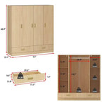 Famapy Armoire 4 portes beige avec finition couleur bois 2 tiroirs du bas Meuble de rangement élégant