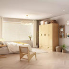 Famapy Armoire 4 portes beige avec finition couleur bois 2 tiroirs du bas Meuble de rangement élégant