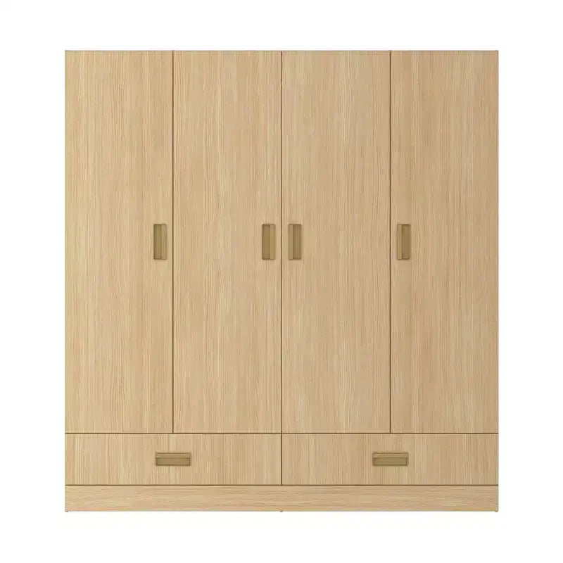 Famapy Armoire 4 portes beige avec finition couleur bois 2 tiroirs du bas Meuble de rangement élégant