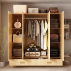 Famapy Armoire 4 portes beige avec finition couleur bois 2 tiroirs du bas Meuble de rangement élégant