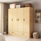 Famapy Armoire 4 portes beige avec finition couleur bois 2 tiroirs du bas Meuble de rangement élégant