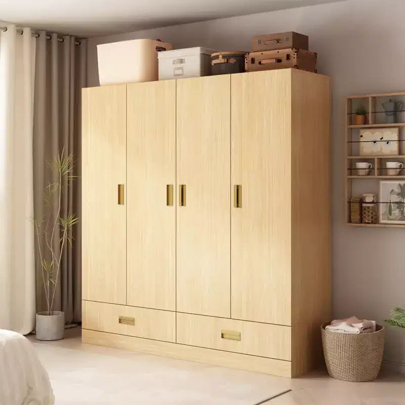 Famapy Armoire 4 portes beige avec finition couleur bois 2 tiroirs du bas Meuble de rangement élégant