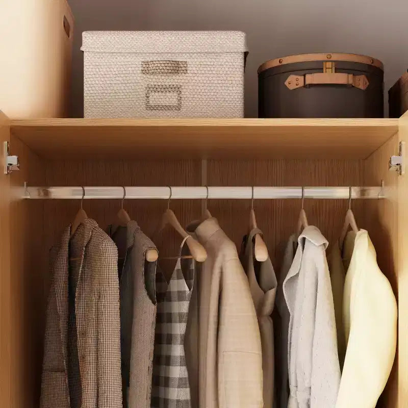 Famapy Armoire 4 portes beige avec finition couleur bois 2 tiroirs du bas Meuble de rangement élégant