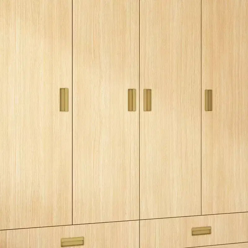 Famapy Armoire 4 portes beige avec finition couleur bois 2 tiroirs du bas Meuble de rangement élégant