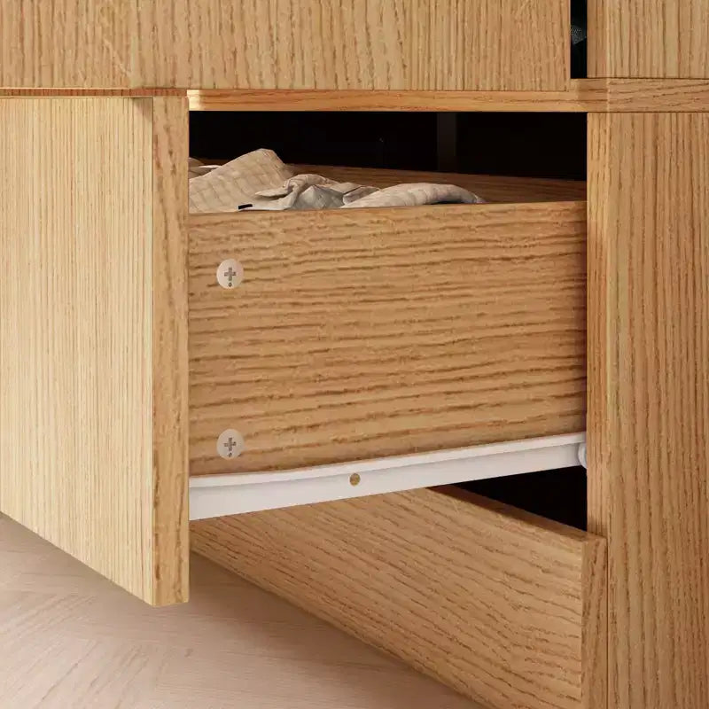 Famapy Armoire 4 portes beige avec finition couleur bois 2 tiroirs du bas Meuble de rangement élégant