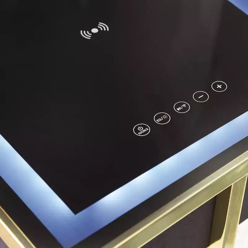 Table d'appoint intelligente Rexwell Signature Design by Ashley avec haut-parleur Bluetooth et chargement sans fil, finition noire et dorée