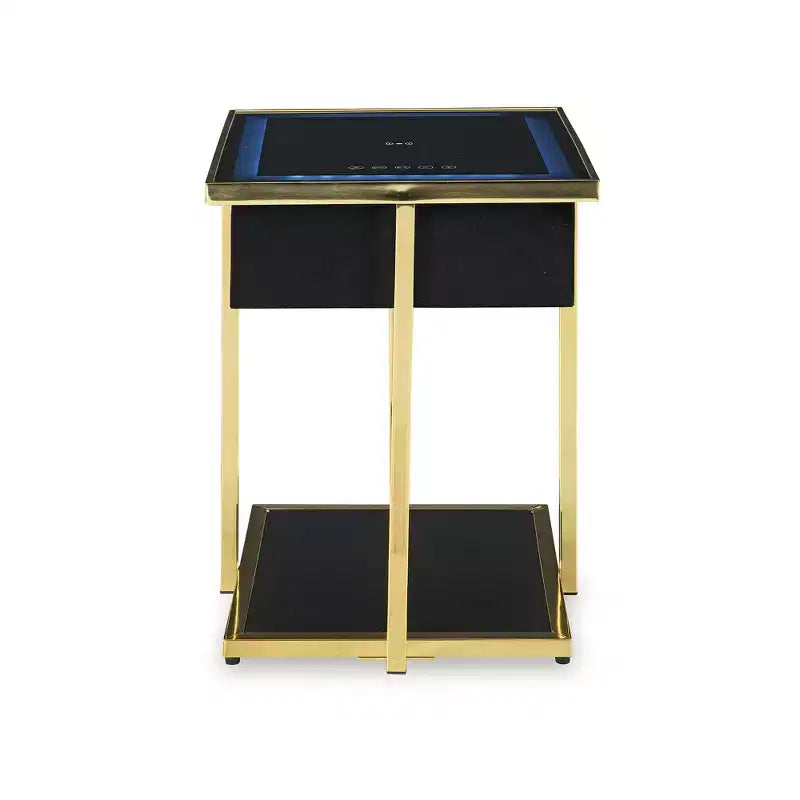 Table d'appoint intelligente Rexwell Signature Design by Ashley avec haut-parleur Bluetooth et chargement sans fil, finition noire et dorée