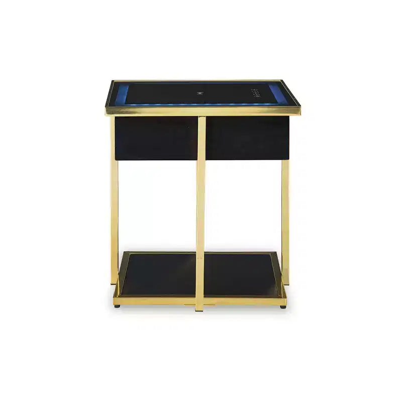Table d'appoint intelligente Rexwell Signature Design by Ashley avec haut-parleur Bluetooth et chargement sans fil, finition noire et dorée