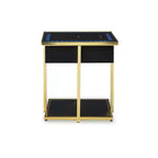 Table d'appoint intelligente Rexwell Signature Design by Ashley avec haut-parleur Bluetooth et chargement sans fil, finition noire et dorée