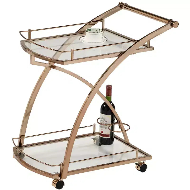 Kings Brand Furniture - Chariot de bar roulant de service sur roulettes verrouillables avec porte-bouteilles - Métal doré
