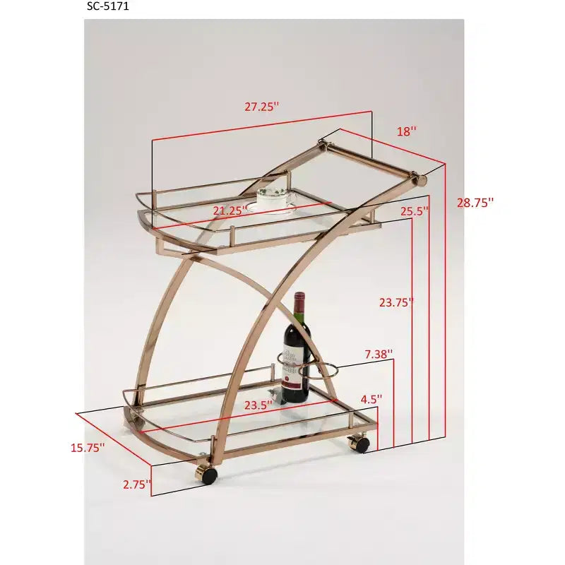 Kings Brand Furniture - Chariot de bar roulant de service sur roulettes verrouillables avec porte-bouteilles - Métal doré
