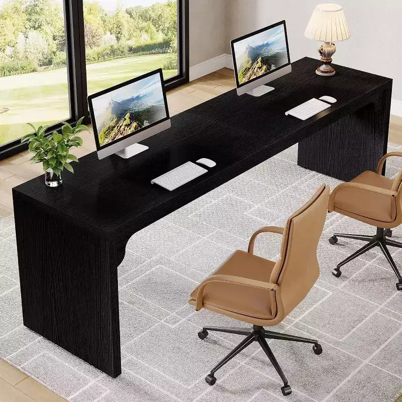 Lantine 78.7 Grand Bureau d'angle double pour ordinateur, poste de travail pour bureau à domicile