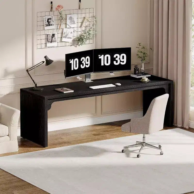 Lantine 78.7 Grand Bureau d'angle double pour ordinateur, poste de travail pour bureau à domicile