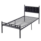 Lit en métal VECELO avec tête de lit en similicuir et 12 espaces de rangement sous le lit, noir mat