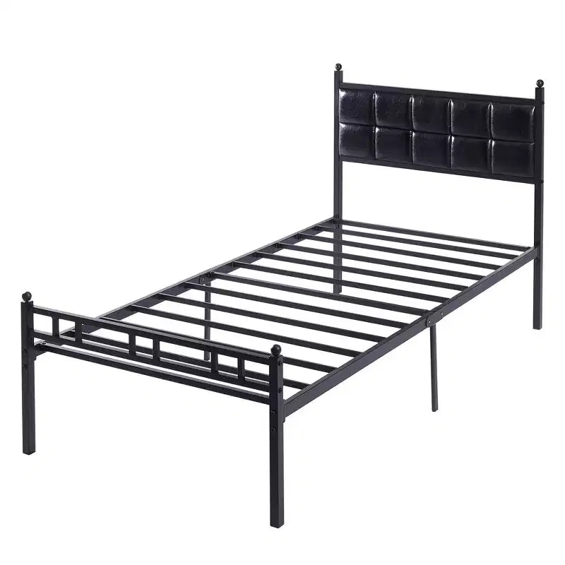 Lit en métal VECELO avec tête de lit en similicuir et 12 espaces de rangement sous le lit, noir mat