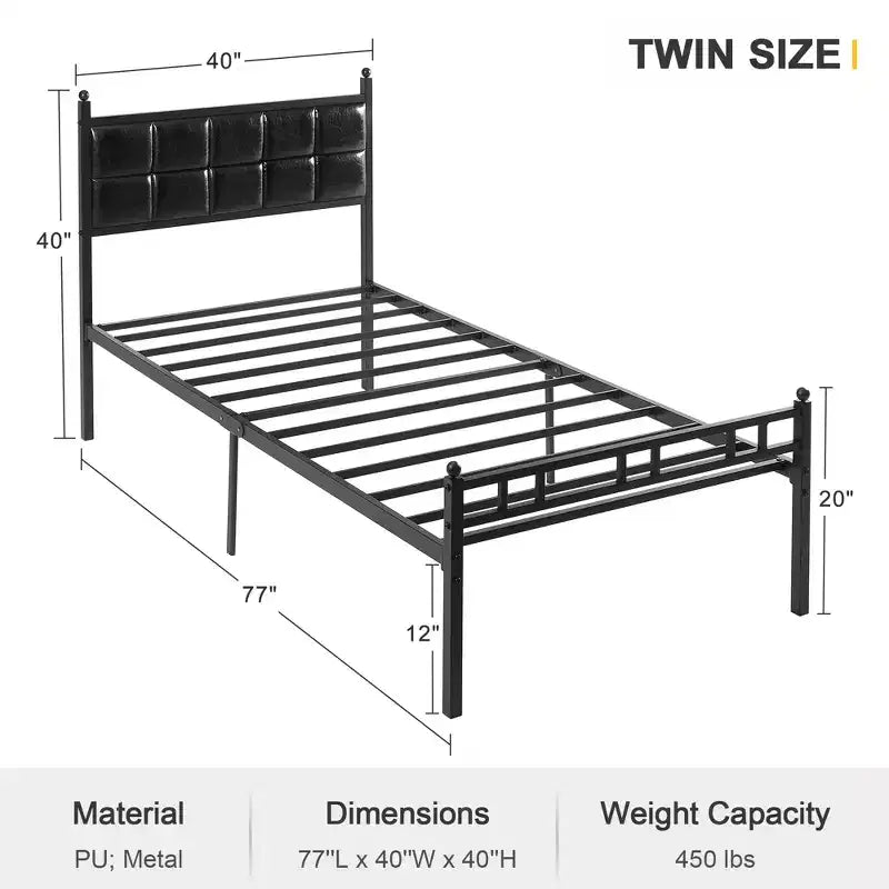 Lit en métal VECELO avec tête de lit en similicuir et 12 espaces de rangement sous le lit, noir mat