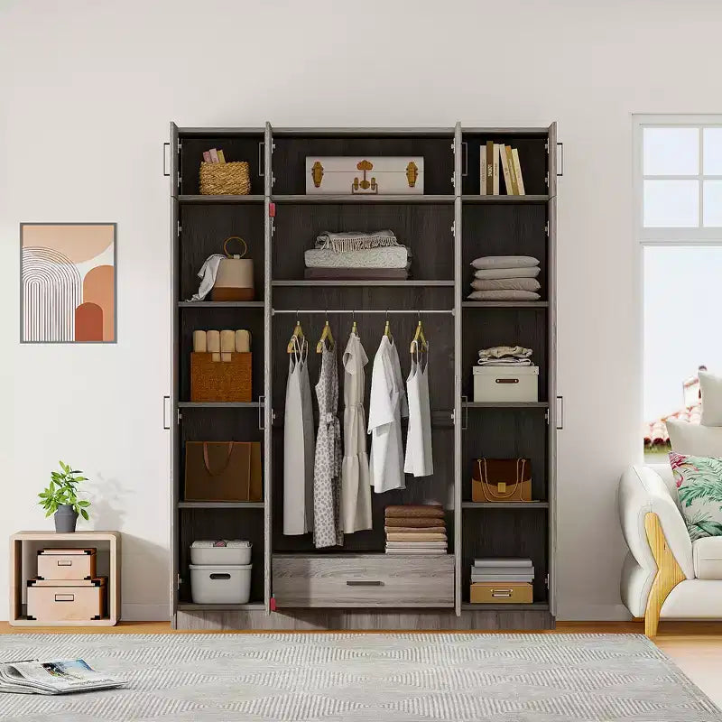 Armoire 4 portes avec 1 tiroir et compartiments supérieurs - ModernLuxe