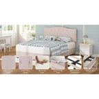 Cadre de lit VECELO Queen/Full avec tiroirs de rangement et ports de charge, cadre de lit plateforme rembourré avec tête de lit réglable, beige