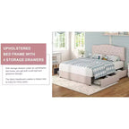 Cadre de lit VECELO Queen/Full avec tiroirs de rangement et ports de charge, cadre de lit plateforme rembourré avec tête de lit réglable, beige