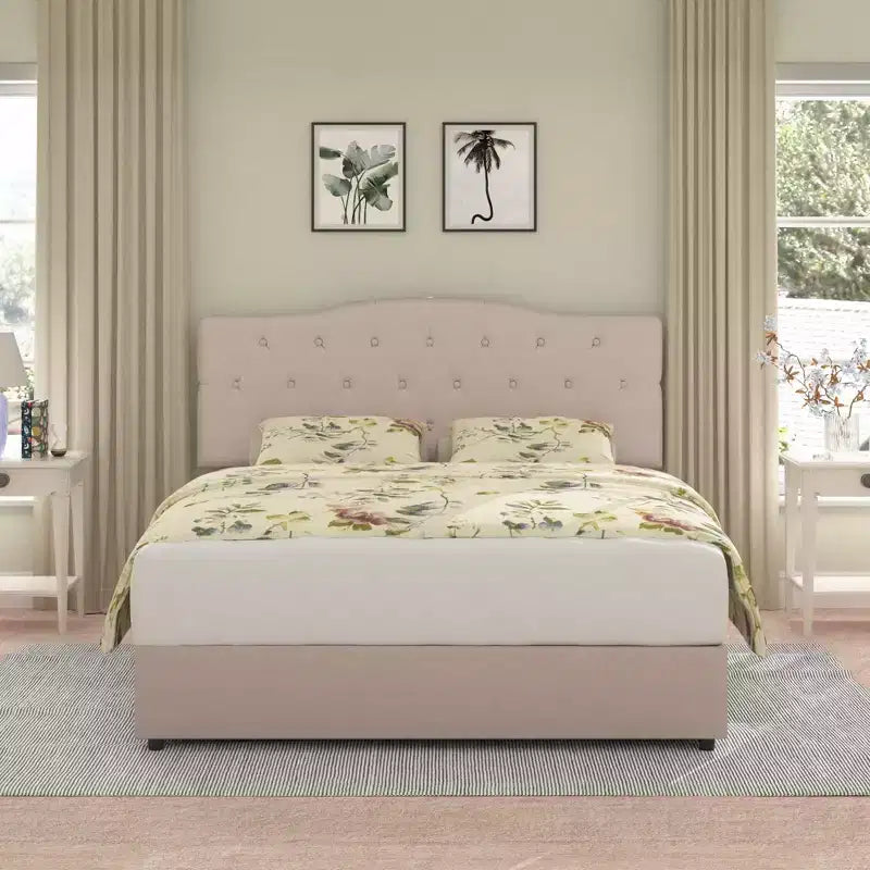 Cadre de lit VECELO Queen/Full avec tiroirs de rangement et ports de charge, cadre de lit plateforme rembourré avec tête de lit réglable, beige